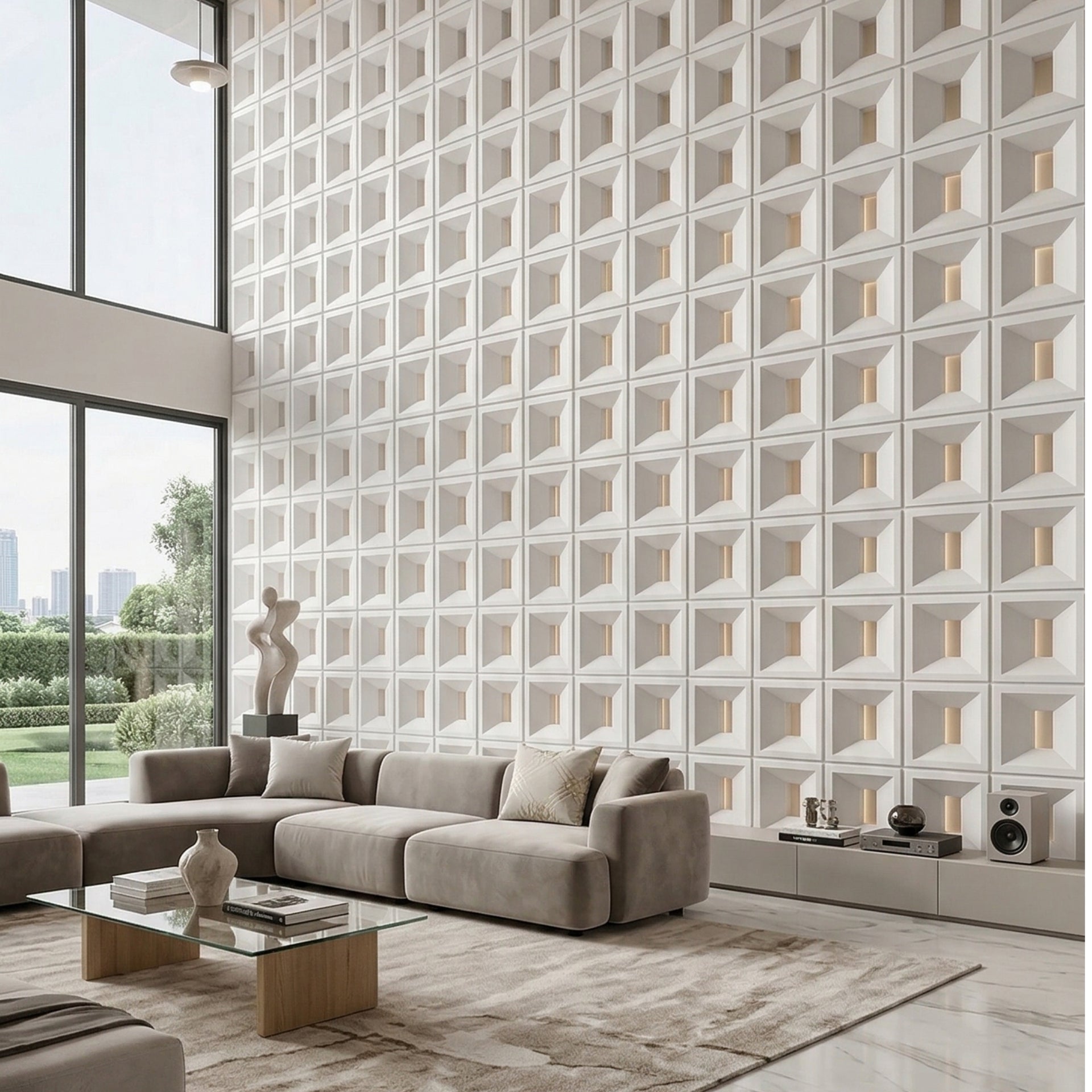 PU Stone – Rectangle Grid Pattern Decorative Wall Panel (2 ft x 4 ft)
