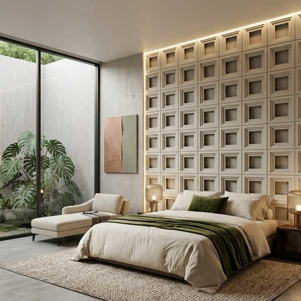 PU Stone – Square Grid Pattern Decorative Wall Panel (2 ft x 4 ft)