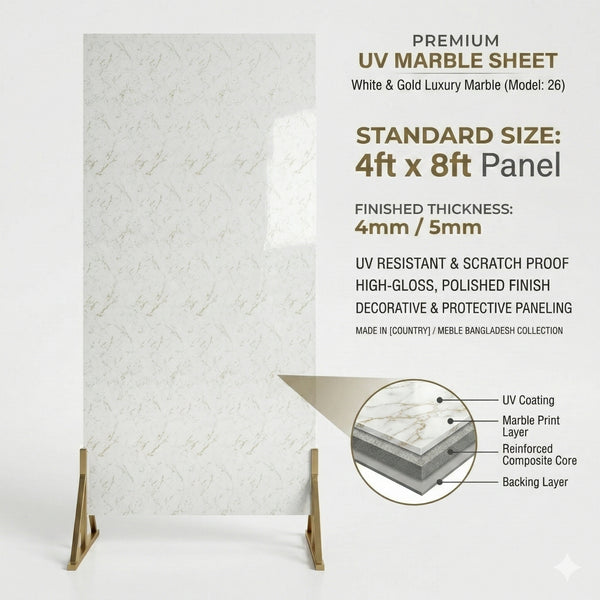 UV Marble Sheet – High-Gloss Decorative Wall Panel (4 ft x 8 ft)